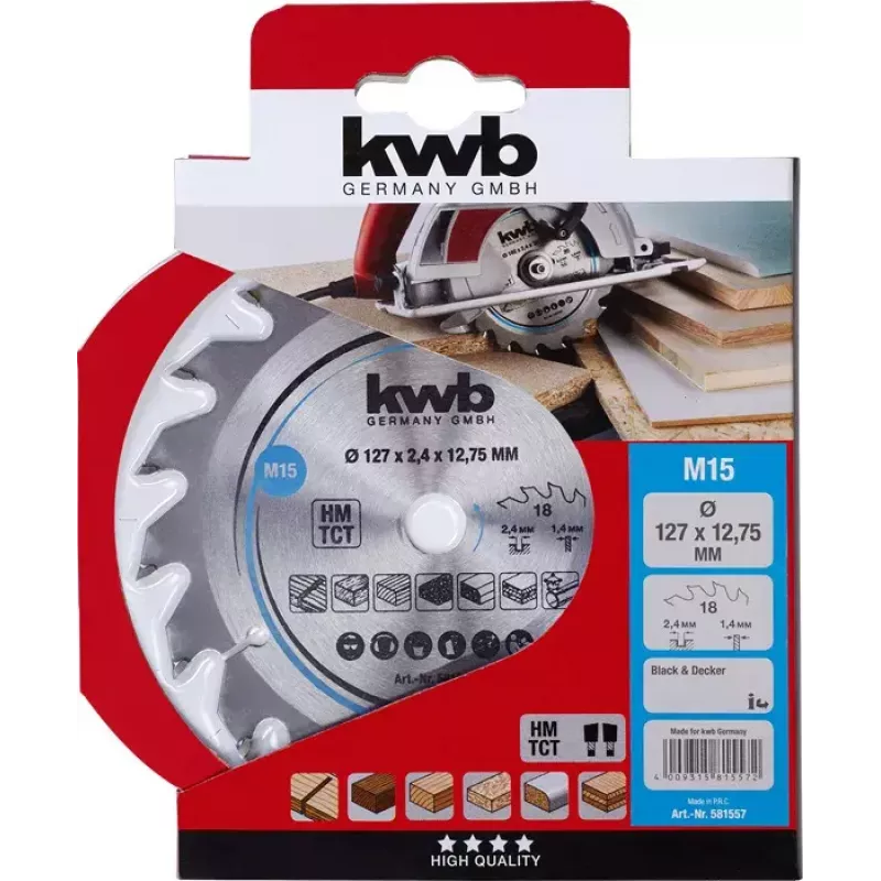 Pjūklo diskas KWB 581557 12,7 cm kietmedžiui, plastikui, fanerai, minkštmedžiui
