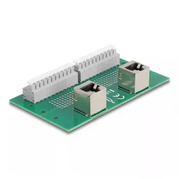 DeLOCK RJ50 2× lizdas į 2× gnybtų bloką su mygtuku DIN bėgiui, kampuotas