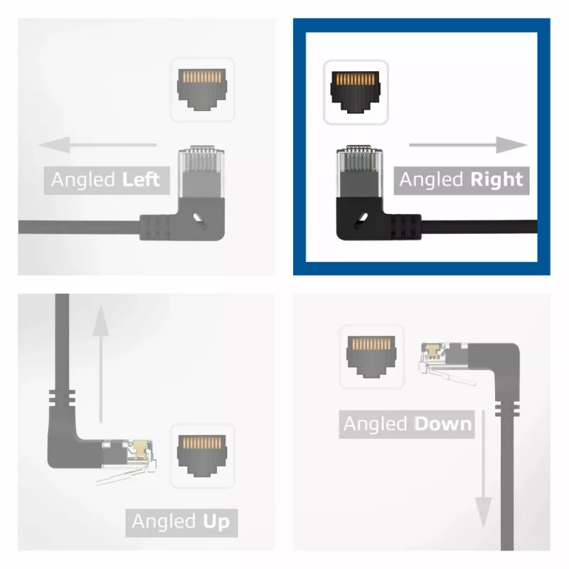 ACT Black 2 m U/UTP CAT6A LSZH Slimline patch kabelis su RJ45 jungtimis 90° kampu dešinėn į tiesią
