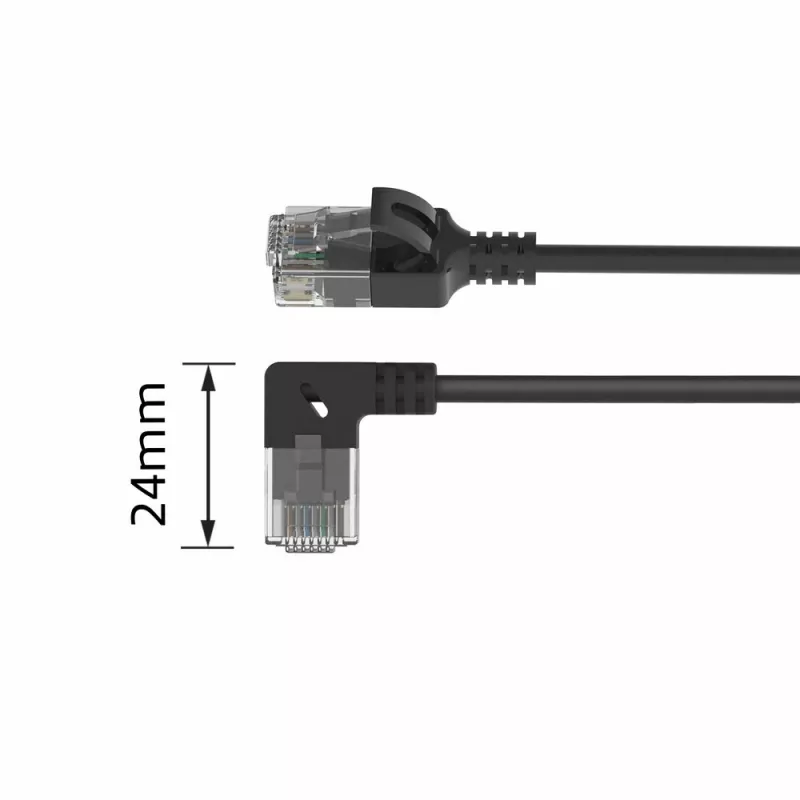 ACT Black 3 m U/UTP CAT6A LSZH plonas pataisymo laidas su RJ45 jungtimis 90° kampu dešinėn ir tiesia