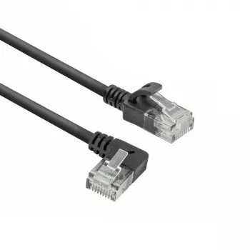 ACT Black 0,25 m U/UTP CAT6A LSZH plonas pataisos kabelis su RJ45 jungtimis 90° kairėn į tiesią