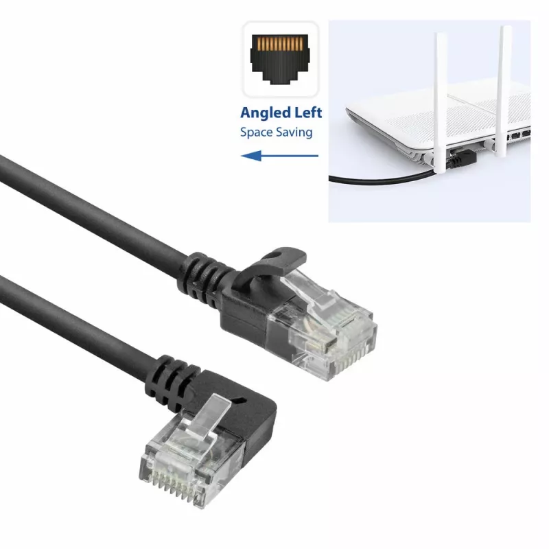 ACT Black 0,25 m U/UTP CAT6A LSZH plonas pataisos kabelis su RJ45 jungtimis 90° kairėn į tiesią