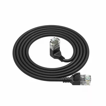 ACT Black 0,15 m U/UTP CAT6A LSZH plonas šuolinis kabelis su RJ45 jungtimis 90° kampu į viršų iki tiesios