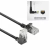 ACT Black 0,15 m U/UTP CAT6A LSZH plonas šuolinis kabelis su RJ45 jungtimis 90° kampu į viršų iki tiesios