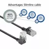 ACT Black 0,15 m U/UTP CAT6A LSZH plonas šuolinis kabelis su RJ45 jungtimis 90° kampu į viršų iki tiesios