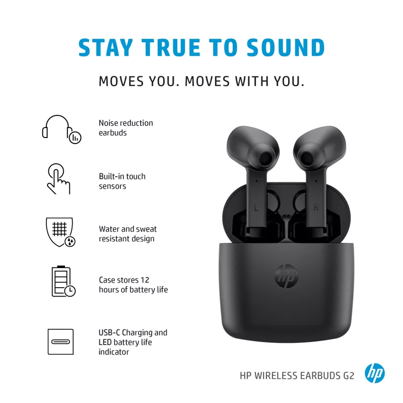 HP Wireless Earbuds G2, belaidžiai ausinukai, juodi