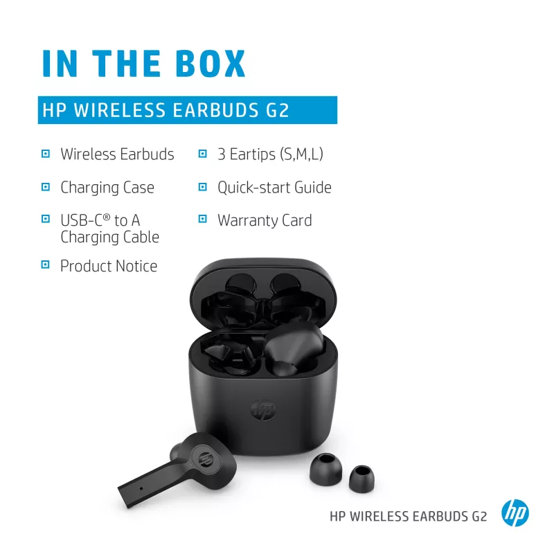 HP Wireless Earbuds G2, belaidžiai ausinukai, juodi