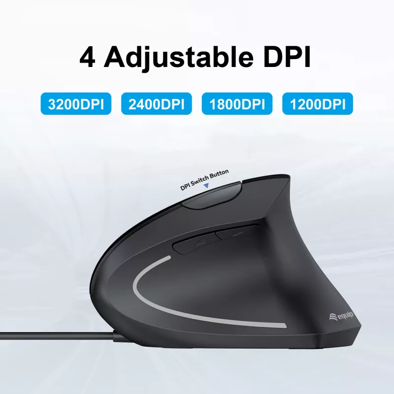 Equip 245118 vertikali ergonominė pelė dešinei rankai, USB-A, optinė, 3200 DPI