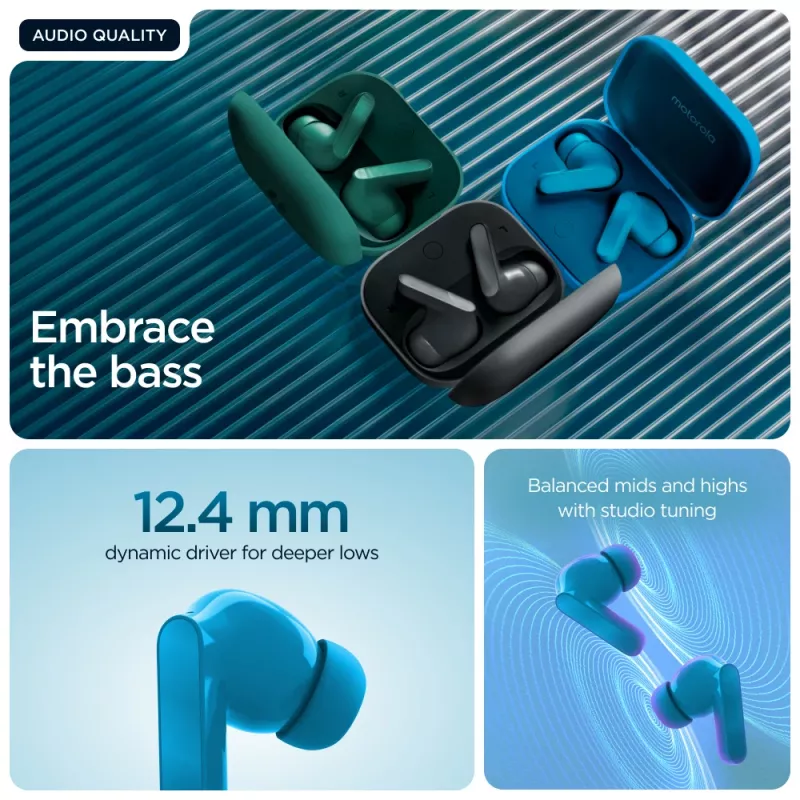 Motorola Moto Buds Bass belaidės ausinės TWS, į ausį, pokalbiams/muzikai, mėlyna