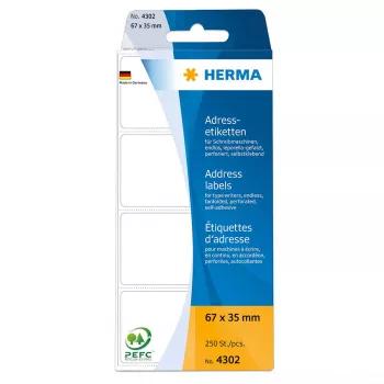 HERMA nuolatiniai ventiliatoriaus formos adresų lipdukai 67x37 mm, baltas popierius, 250 vnt.