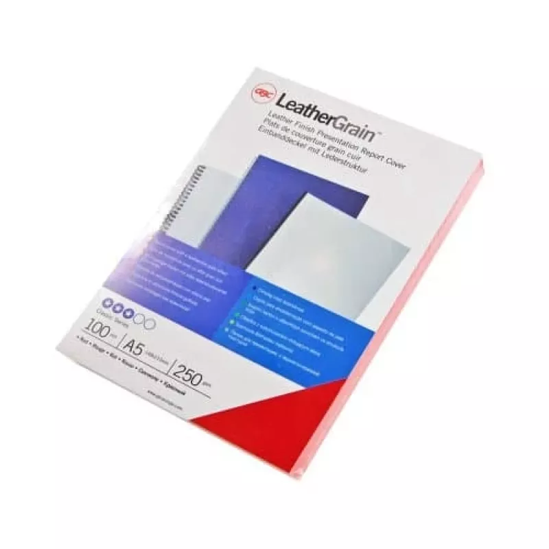 GBC Įrišimo viršelis A5 Leather Grain 250gsm, baltas, 100 vnt.