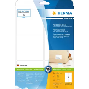 Adresų etiketės Premium HERMA 4502 A4 99,1x93,1 mm
