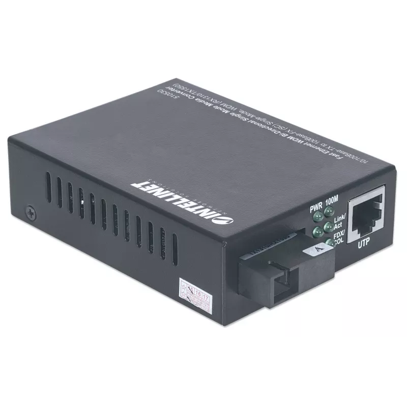 Intellinet Fast Ethernet WDM dvipusis vienmodis medijos keitiklis, 10/100Base-Tx į 100Base-Fx (SC) vienmodis, 20 km, WDM (Rx1310/Tx1550)