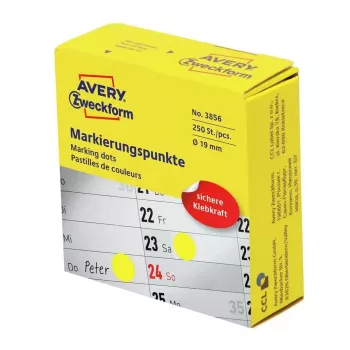 Avery Zweckform 3856 lipnūs apvalūs etikečių rulonai geltoni, nuolatiniai, 1,9 cm, 250 vnt.