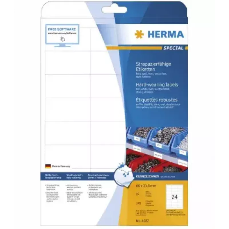 Lipnūs etikečių lapai HERMA 4582, A4, 240 vnt., balti matiniai