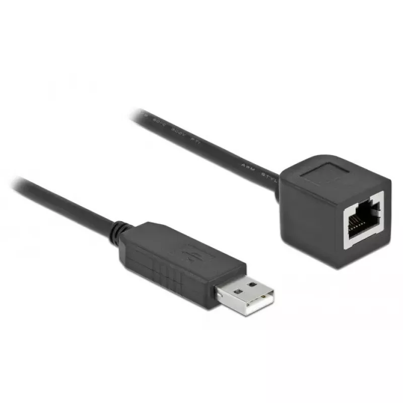 Serijinio ryšio kabelis DeLOCK 64165 USB 2.0 Type-A į RS-232 RJ45 2m juodas