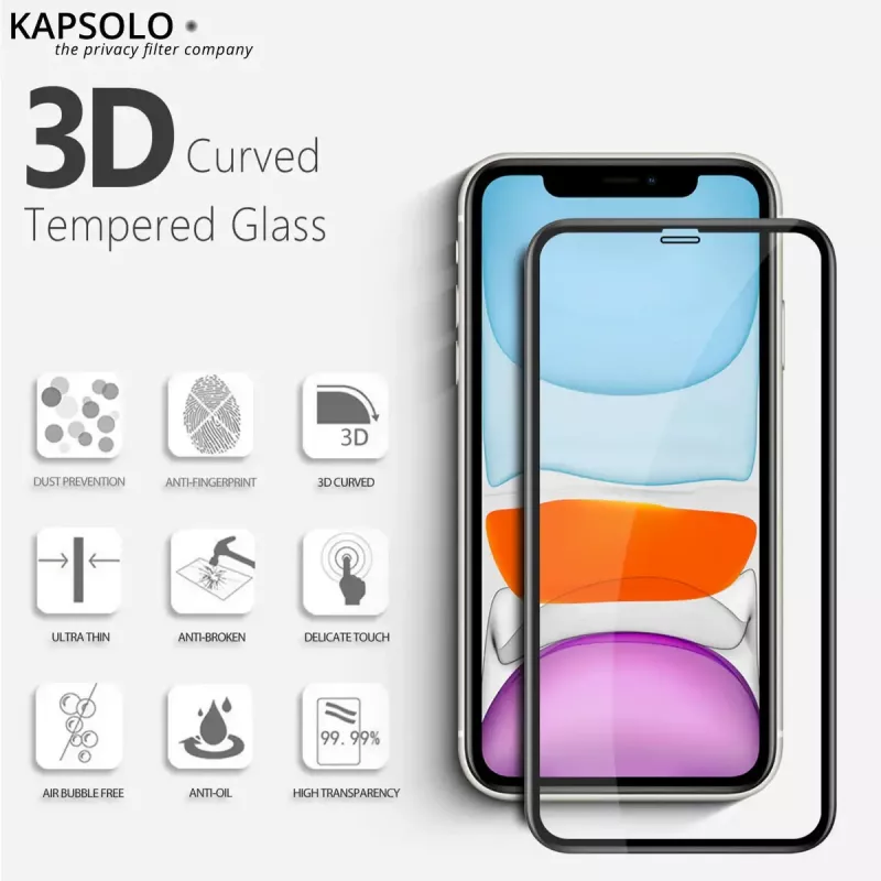 Apsauginis stiklas Kapsolo iPhone 13 / iPhone 14 Max – lenktas 9H, tinka iki 15,5 cm (6,1 colio)
