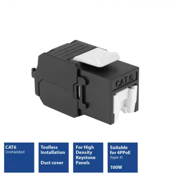 ACT Keystone Jack RJ45 CAT6 Neekranuotas beįrankis su užraktu, juodas