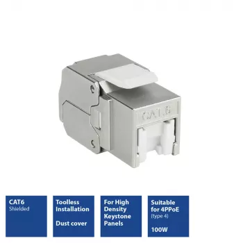 ACT Keystone Jack RJ45 CAT6 Ekranuotas beįrankis su užraktu Baltas Sidabrinis