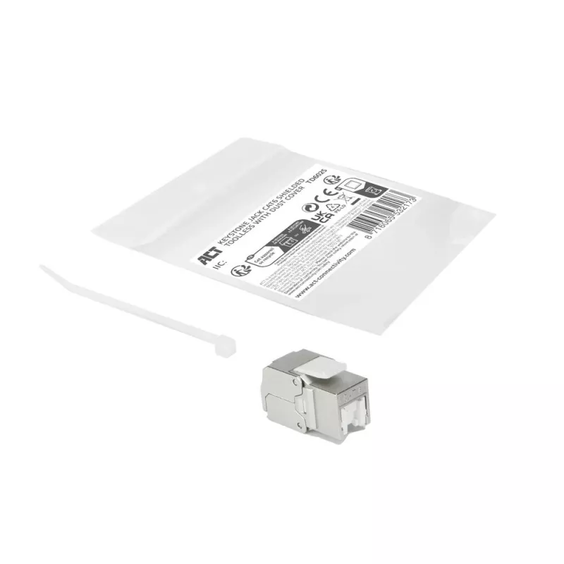 ACT Keystone Jack RJ45 CAT6 Ekranuotas beįrankis su užraktu Baltas Sidabrinis