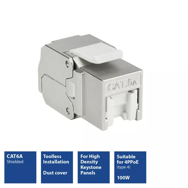 ACT Keystone Jack RJ45 CAT6A ekranuotas beįrankis su dulkių dangteliu