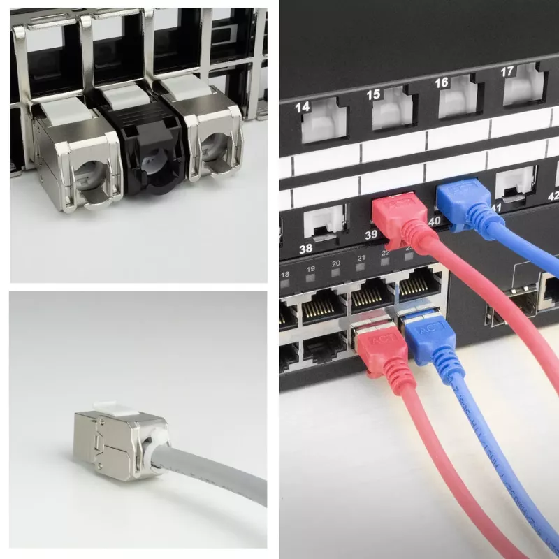 ACT Keystone Jack RJ45 CAT6A ekranuotas beįrankis su dulkių dangteliu
