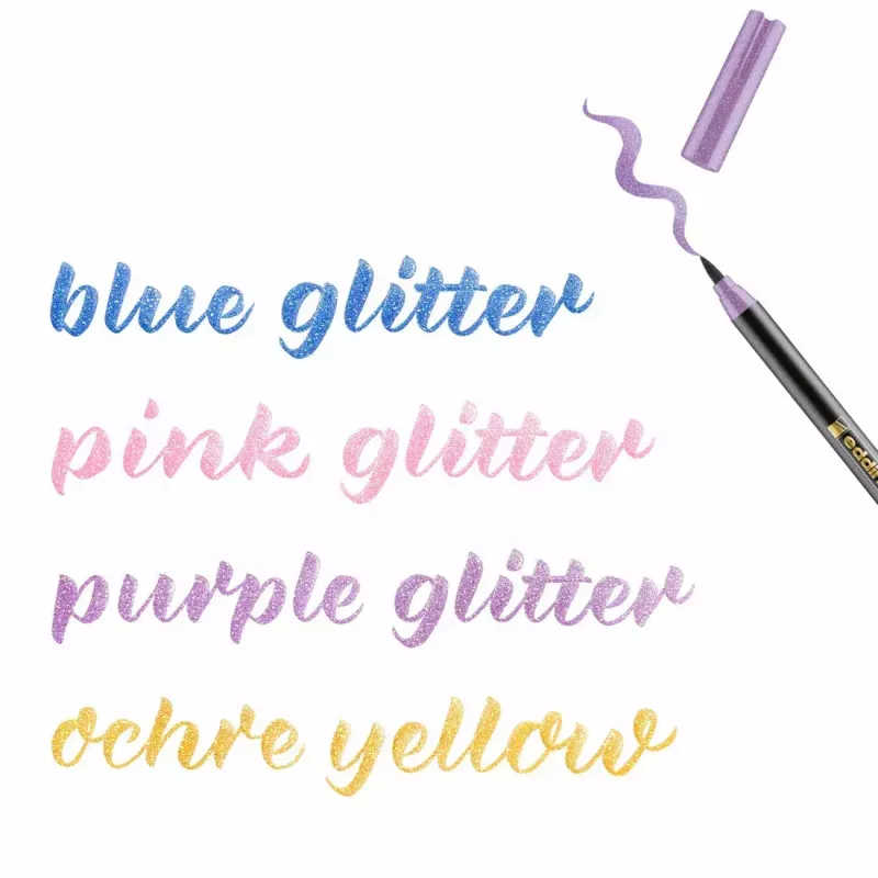 Flomasteris su blizgučiais Edding 4-1340-4-3 Blue Ochre Pink Purple – šepetėlio antgalis