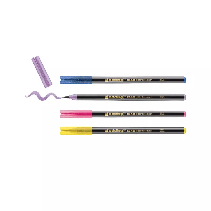 Flomasteris su blizgučiais Edding 4-1340-4-3 Blue Ochre Pink Purple – šepetėlio antgalis