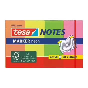 Lipnūs užrašai TESA 56691 daugiaspalviai neoniniai stačiakampiai 20×50 mm 50 lapų