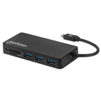 Manhattan USB-C Dock / Hub su kortelių skaitytuvu, 3x USB-A, 5 Gbps (USB 3.2 Gen1), juodas