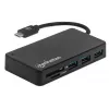 Manhattan USB-C Dock / Hub su kortelių skaitytuvu, 3x USB-A, 5 Gbps (USB 3.2 Gen1), juodas