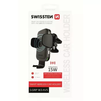 Automobilinis belaidis įkroviklis ir laikiklis SWISSTEN W2-AV5, 15W Qi įkrovimas, Micro USB kabelis 1,2 m