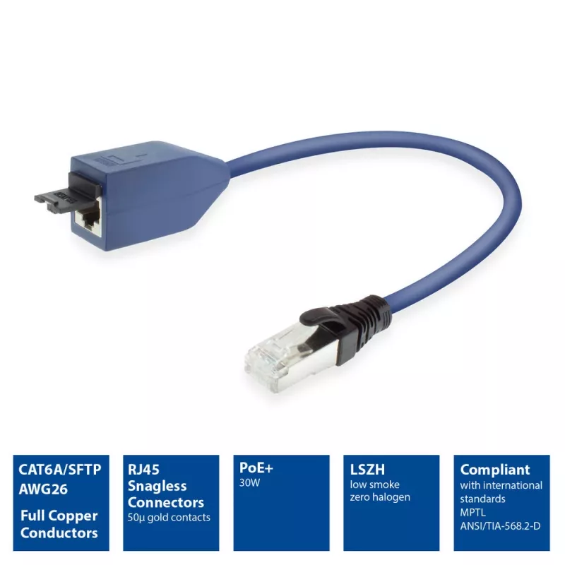 ACT Blue 2 m LSZH S/FTP CAT6A MPTL ilginimo kabelis su apsaugotais RJ45 jungtimis
