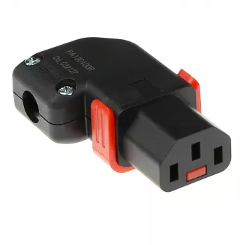ACT C13 IEC Lock+ perjungiamas kairės arba dešinės pusės kampu išvestas jungiamasis kištukas, juodas, PA130100RBK