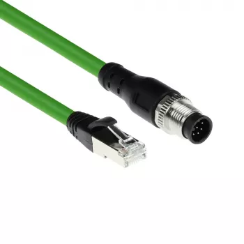 ACT Industrial jutiklinis kabelis 5,00 m M12A 8 kontaktų kištukas į RJ45 kištuką, Ultraflex SF/UTP TPE, ekranuotas