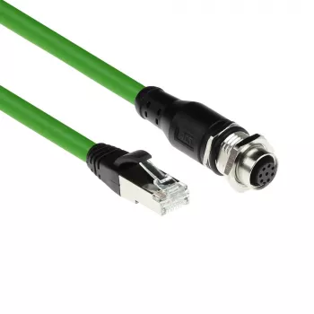 ACT Industrial jutiklio kabelis 3,00 m M12A 8 kontaktų moteriškas į RJ45 vyrišką, Ultraflex SF/UTP TPE, ekranuotas
