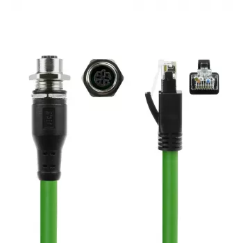 ACT Industrial 3.00 m sensoriaus kabelis M12D 4 kontaktų lizdas prie RJ45 kištuko, Superflex Xtreme TPE, ekranuotas
