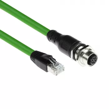 ACT Industrial jutiklio kabelis 5,00 m M12D 4 kontaktų kištukinė jungtis prie RJ45 kištuko, Superflex Xtreme TPE, ekranuotas