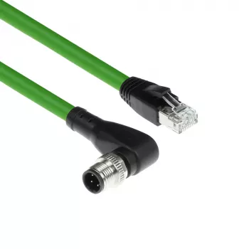 ACT Industrial 1.50 m Sensorinis kabelis M12D 4 kontaktų kištukas stačiu kampu į RJ45 kištuką, Superflex Xtreme TPE laidas, ekranuotas