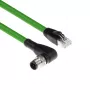 ACT Industrial 1.50 m Sensorinis kabelis M12D 4 kontaktų kištukas stačiu kampu į RJ45 kištuką, Superflex Xtreme TPE laidas, ekranuotas