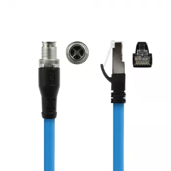 ACT Industrial 1,50 m Sensorinis kabelis M12X 8 kontaktų kištukas prie RJ45, Superflex SF/UTP TPE, ekranuotas