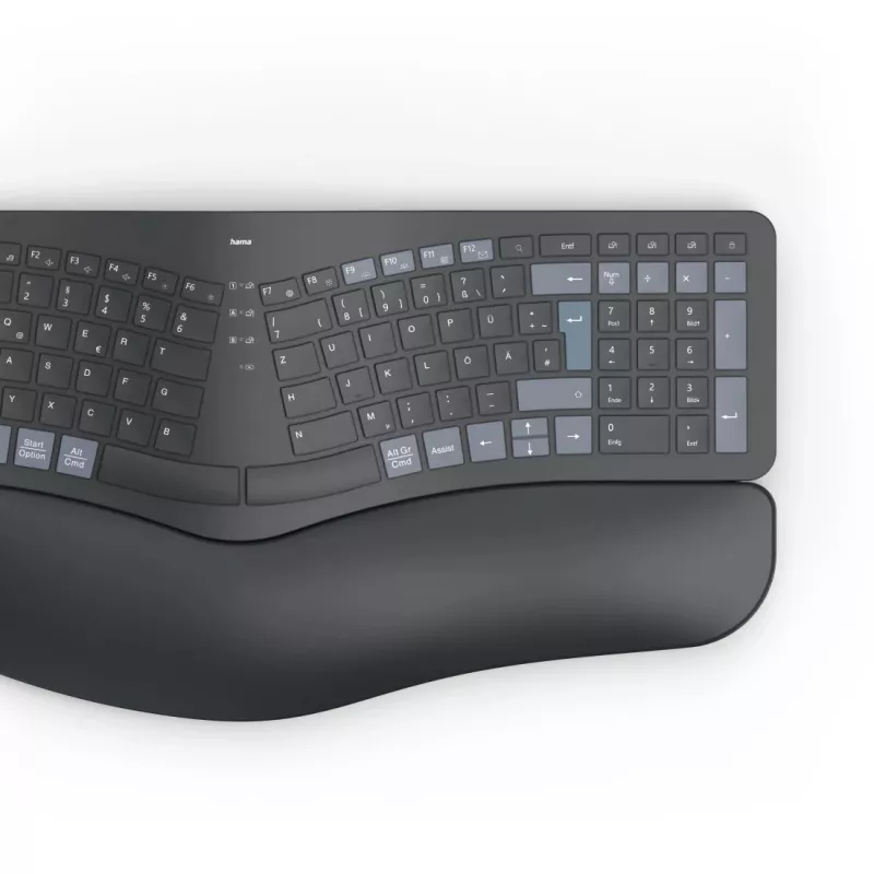 Ergonomiška klaviatūra Hama WK-900 Ergo RF belaidė + Bluetooth QWERTZ vokiška juoda, mėlyna, tamsiai pilka