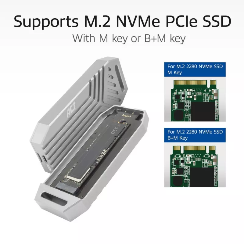 ACT USB 40Gbps M.2 2280 NVMe / PCIe SSD išorinis korpusas, be įrankių