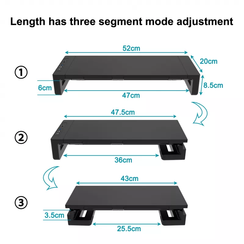 Monitorinis stovas EQUIP Ergonominis monitoriaus stovas su USB (USB-A x4, USB-C x1), laisvai pastatomas, 25 kg, juodas