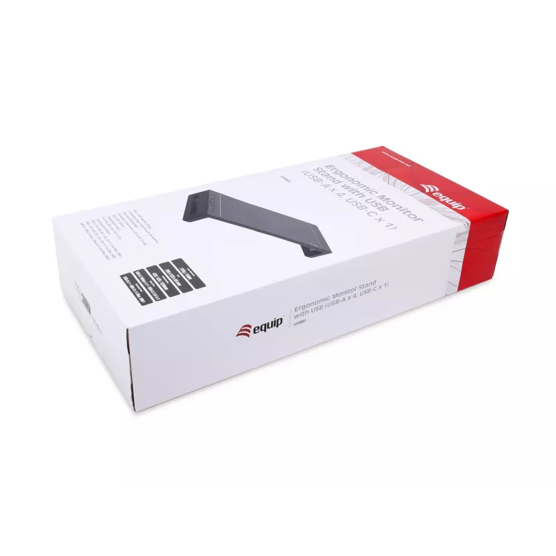 Monitorinis stovas EQUIP Ergonominis monitoriaus stovas su USB (USB-A x4, USB-C x1), laisvai pastatomas, 25 kg, juodas