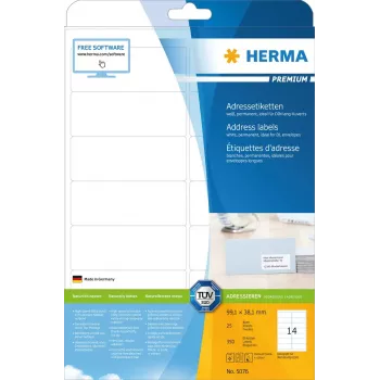 Adresų etiketės Premium HERMA 5076 A4 99,1x38,1 mm