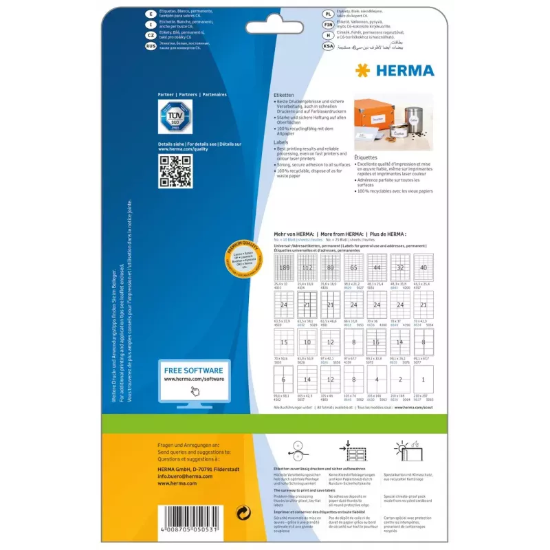Lipnūs spausdintuvo lipdukai HERMA Labels Premium A4 66x33,8 mm