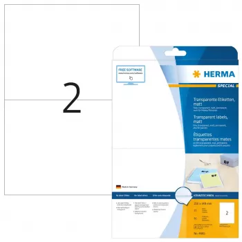 Lipnių etikečių lapai HERMA permatomi matiniai A4 210x148 mm plėvelė