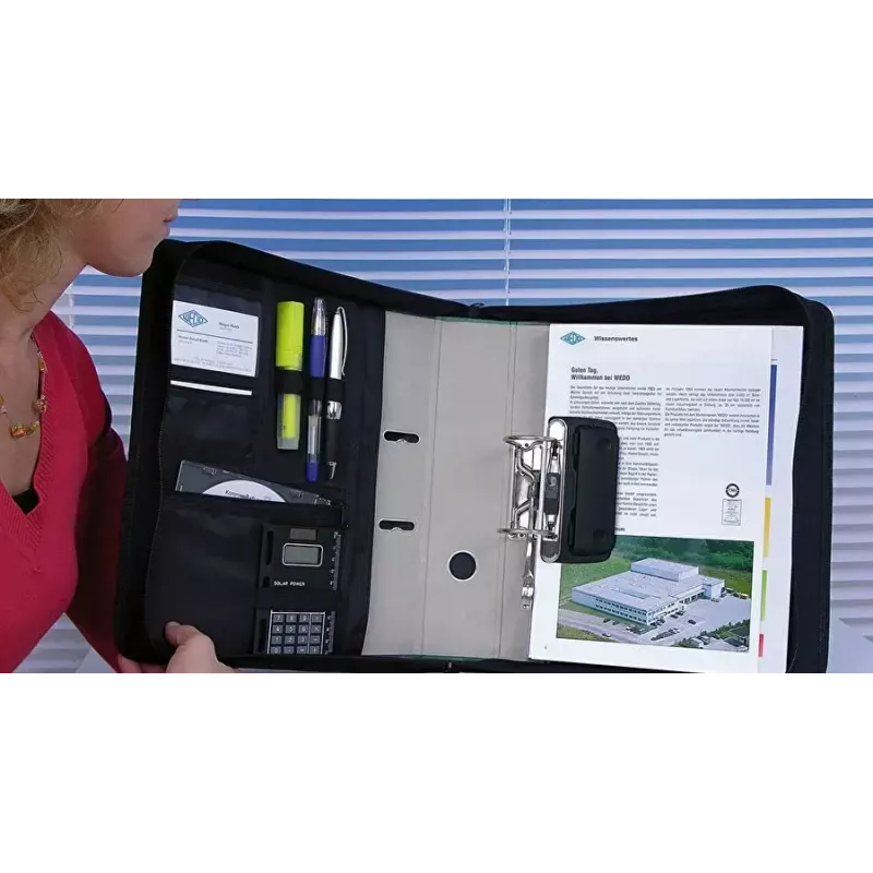 WEDO asmeninis organizatorius 58 601 — plastikinis ir poliesterio A4 dokumentų aplankalas su vizitinių kortelių kišene, juodas