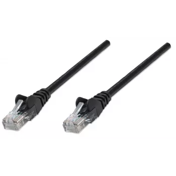 Intellinet tinklo jungiamasis kabelis, Cat5e, 0,25 m, juodas, CCA, U/UTP, PVC, RJ45, paauksuoti kontaktai, apsaugotas nuo užsikabinimo, su gaubtu, viso gyvenimo garantija